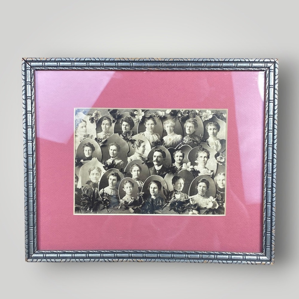 Antique Victorian Class Photo Collage Framed Group Portrait 1890s 1900s
